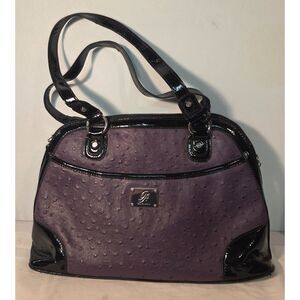 Grace Adele Handbag Purple Ostrich Style Satchel Patent Trim Shoulder Bag